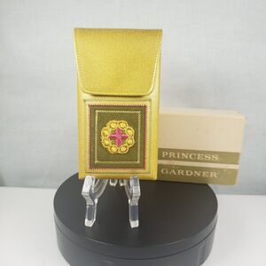Vintage 1950's Princess Gardner Embroidered Metallic Gold Leather Cigarette Case